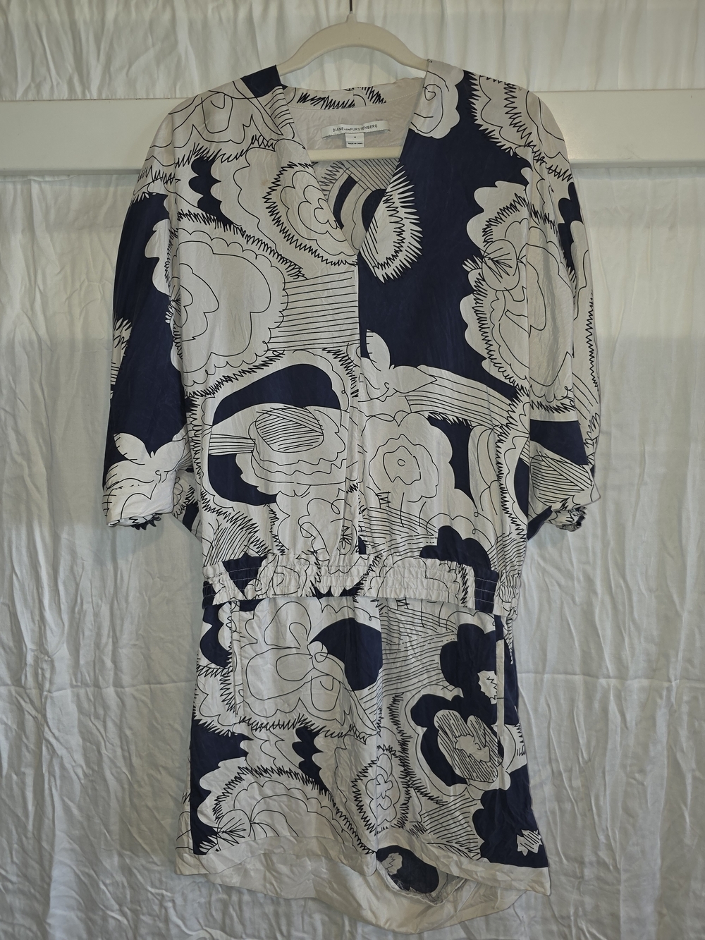 Diane Von Furstenberg Navy & White Floral-Print Mini Dress